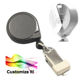 Mini-Bak badge reel, Made in the USA, Slide Back, Card Clamp End