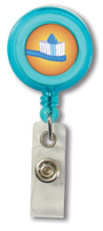 Dental Theme ID Badge Retractor with Toothbrush Label, Vinyl Strap and Clip Back