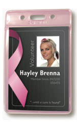 Pink Breast Cancer Awareness Badge Holder- Vertical